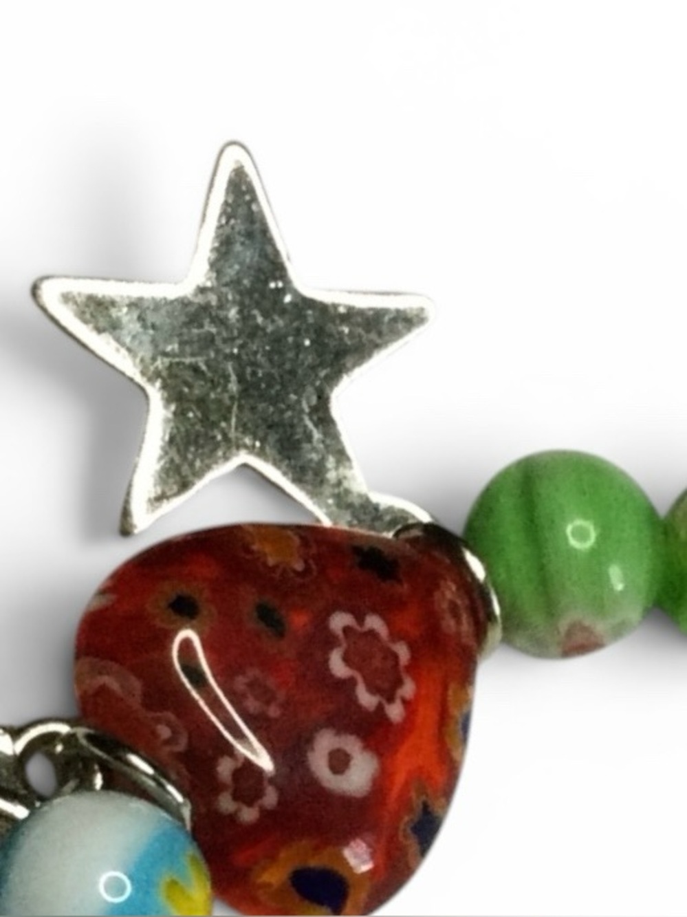 Vtg Artisan Christmas Stretch Bracelet – Mixed Beads with Star Cross Dove Charms - Picture 9 of 16